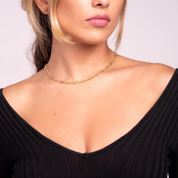 18K Gold Plated Multicolor Flower Necklace Women Adjustable 16-24 Inches - Picture 2 of 5